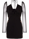 Self-portrait Plain Knitted Hollowed-out Mini Dress In Black