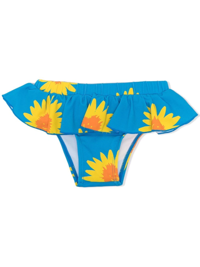 Stella Mccartney Azure Swimsuit For Baby Girl With Sunflowers In Blue