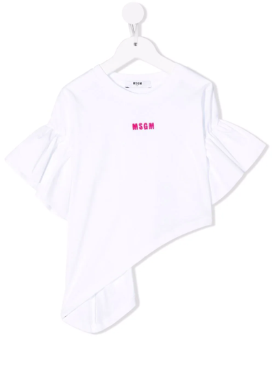 Msgm Kids' Asymmetric Ruffle-trimmed T-shirt In White