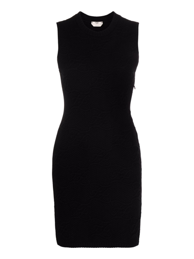 Fendi Jet-black Round Neck Sleeveless Mini Dress