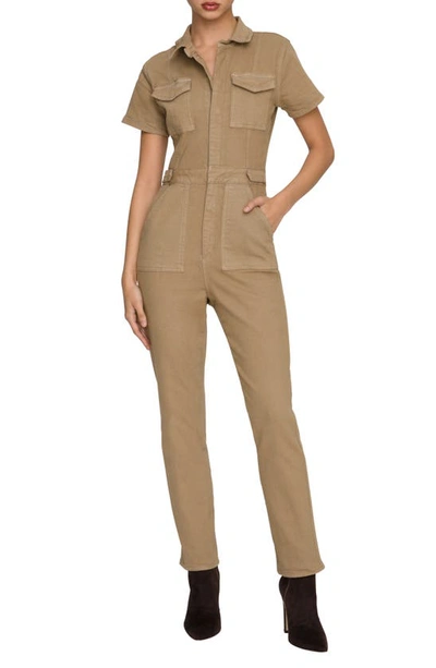 Good American Fit For Success Stretch Cotton Twill Jumpsuit In Khaki