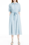 Max Studio Collared Shirt Dress In Chambray Retro Leaf