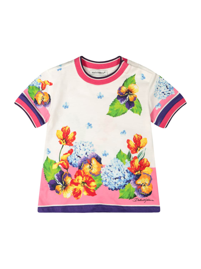 Dolce & Gabbana Babies' Kids Floral-print Cotton T-shirt In White