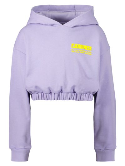 Fendi Kids' Girl's Contrast Logo-print Cropped Hoodie In Purple