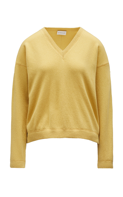 Moncler Cashmere-blend V-neck Sweater In Yellow