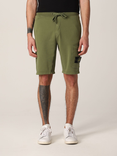 Stone Island Bermuda Shorts In Garment-dyed Cotton Fleece In Olive