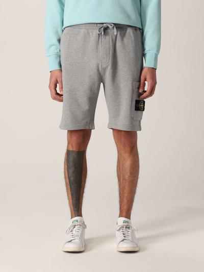 Stone Island Bermuda Shorts In Garment-dyed Cotton Fleece In Grey
