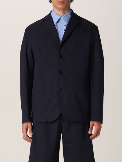 Msgm Single-breasted Blazer In Cotton In Blue