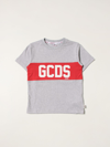 Gcds Kids' Cotton T-shirt With Logo Print In Grey