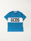Gcds Kids' Cotton T-shirt With Logo Print In Avion