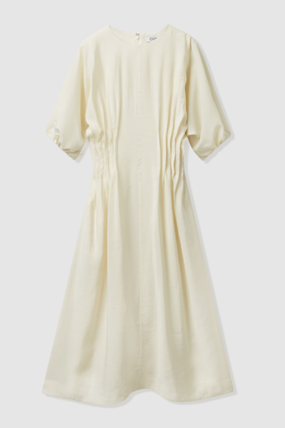 cos gathered cotton midi dress GATHERED COTTON MIDI SHIRT DRESS - NAVY