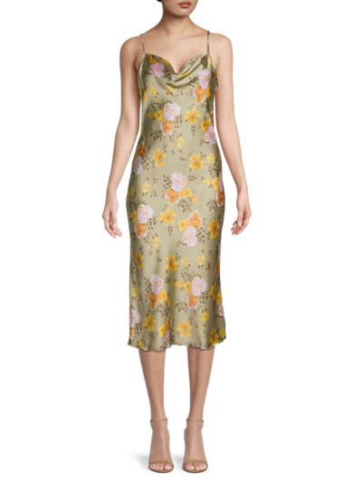 Bebe Women's Floral Satin Slip Dress In Olive