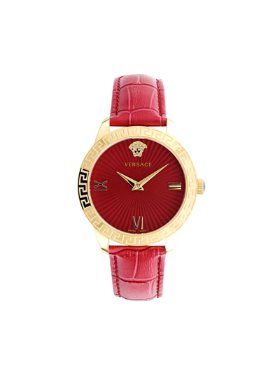 Versace Women's 38mm Goldtone Stainless Steel & Leather-strap Watc In Red