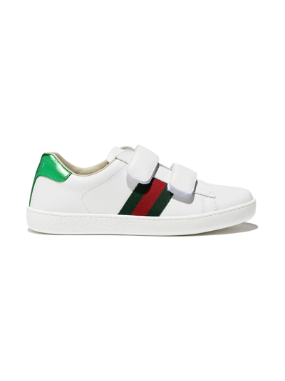 Gucci Kids' New Ace Touch-strap Trainers In White