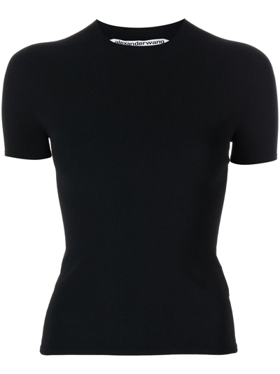 Alexander Wang Short-sleeved Ribbed Knit Top In Black