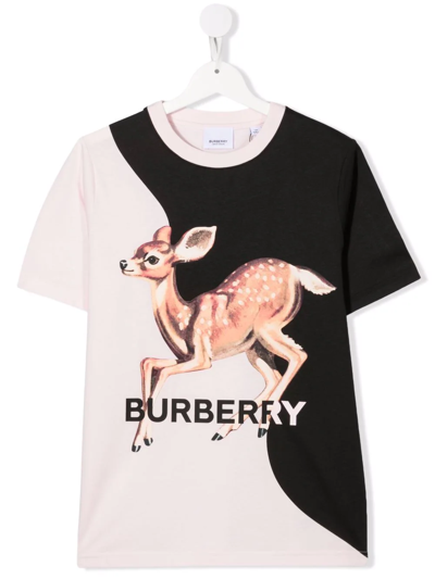 Burberry Kids' Logo Deer-print Cotton T-shirt In Black