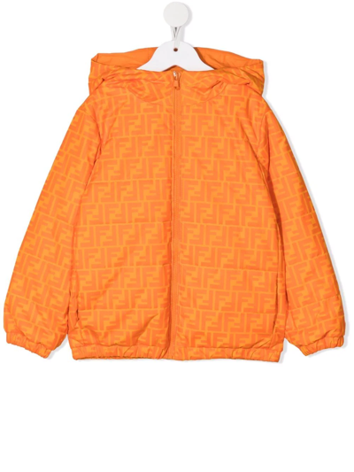 Fendi Kids' Padded Logo-print Coat In Orange