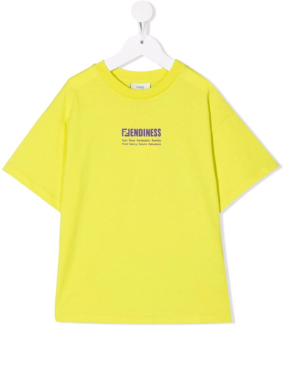 Fendi Kids' Logo Crew-neck T-shirt In Green