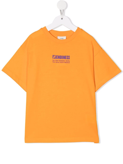 Fendi Kids' Cotton Text-print T-shirt In Orange