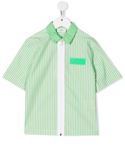 Fendi Kids' Striped Zip-fastening Shirt In Green