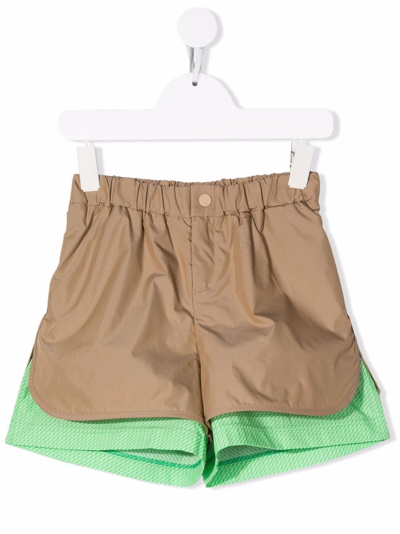 Fendi Kids' Colour-block Panelled Shorts In Brown