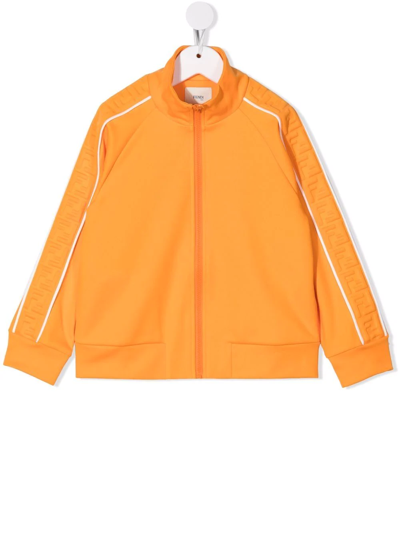 Fendi Kids' Ff 压纹拉链上衣 In Orange