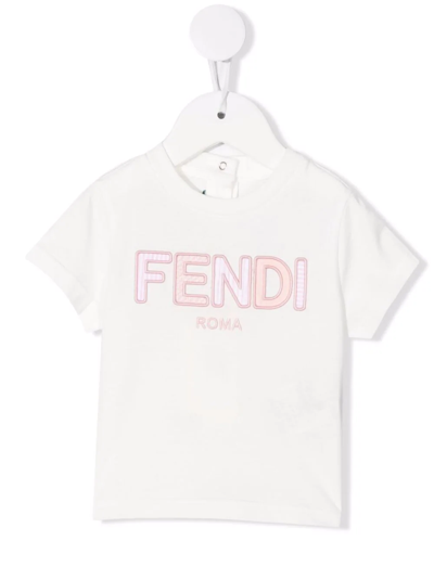 Fendi Babies' Embroidered-logo T-shirt In White