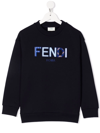 Fendi Logo-embroidered Cotton-jersey Sweatshirt 8-14 Years In Blue