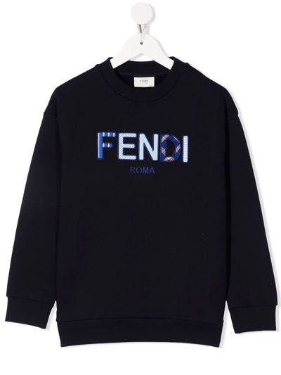Fendi Kids' Logo-embroidered Cotton-jersey Sweatshirt 8-14 Years In Navy