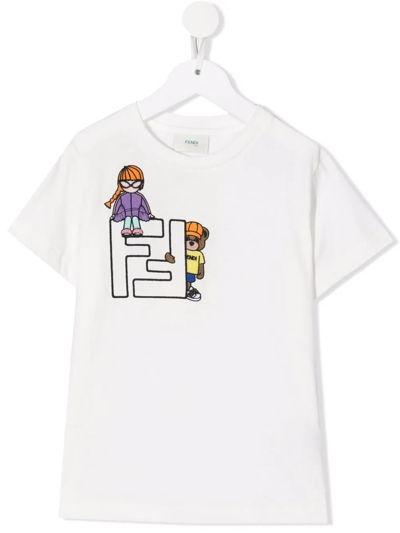 Fendi Kids' Ff Logo Crew-neck T-shirt In White