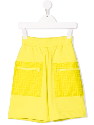 Fendi Kids' Ff Logo Shorts In Yellow