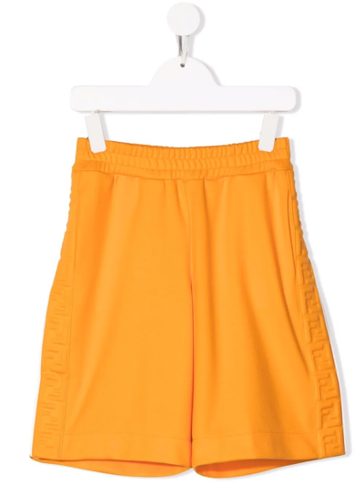 Fendi Kids' Logo-stripe Knee-length Shorts In Orange