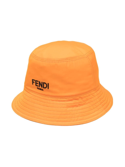 Fendi Kids' Logo-print Bucket Hat In Orange