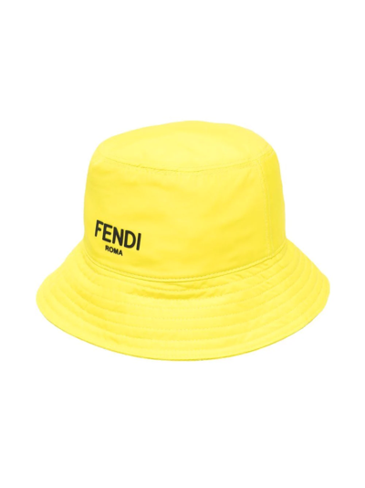 Fendi Kids' Logo-print Bucket Hat In Yellow