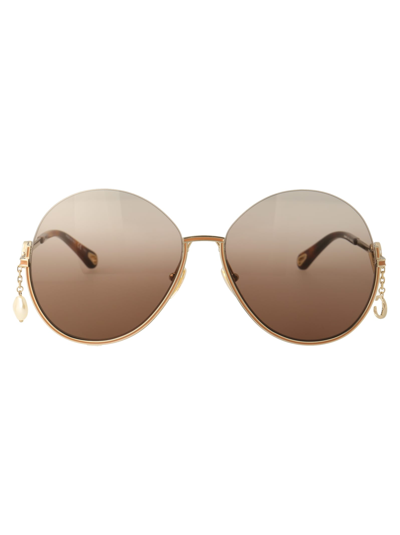 Chloé Ch0067s Sunglasses In 003 Gold Gold Brown
