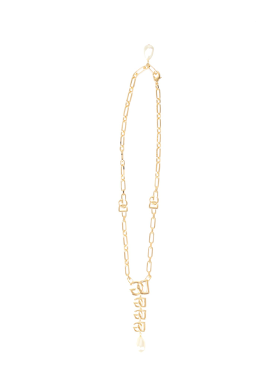 Dolce & Gabbana Dg Logo Pendant And Pearl Necklace In Gold