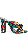 Saint Laurent Bianca Knotted Heart-jacquard Silk Mules In Schwarz
