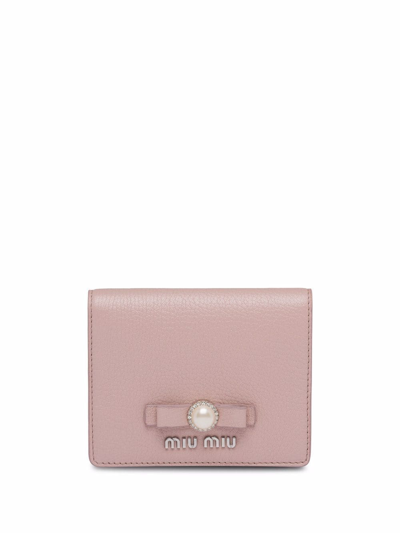 Miu Miu Madras Small Leather Wallet In Opal | ModeSens