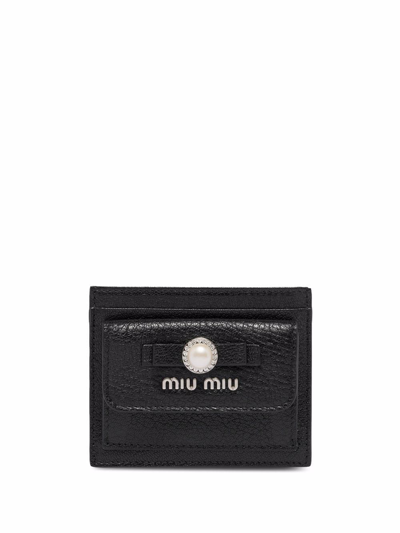 Miu Miu Madras Leather Card-holder In Schwarz
