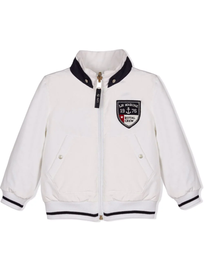 Lapin House Babies' Marine-patch Zip-up Bomber Jacket In White