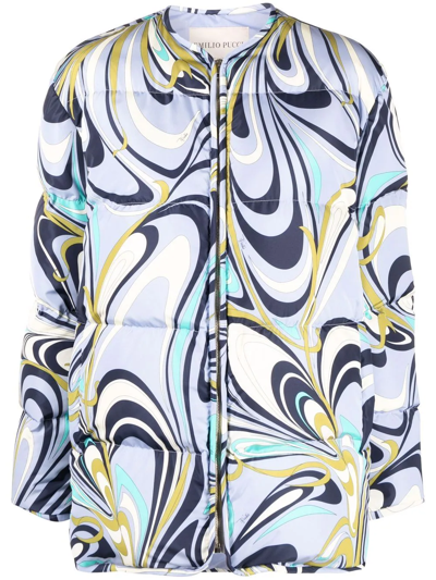 Pucci Onde-print Quilted Jacket In Blue
