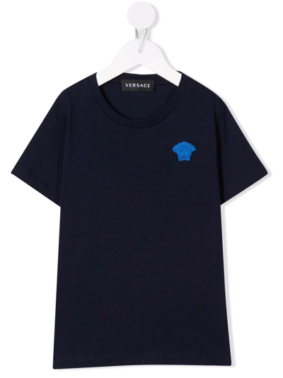 Versace Kids' Medusa-detail Short-sleeve T-shirt In Blue