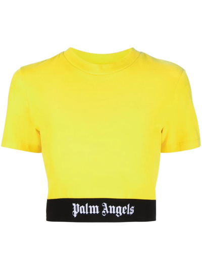 Palm Angels Logo Underband Yellow Cropped T-shirt
