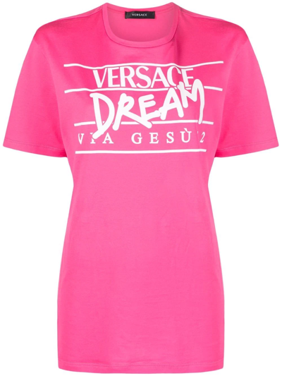 Versace 标语logo印花短袖t恤 In Fuchsia