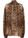 Dolce & Gabbana Leopard-print Silk Pussy-bow Blouse In Brown