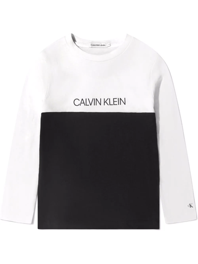 Calvin Klein Jeans Est.1978 Teen Colour-block Long-sleeve Cotton Top In White