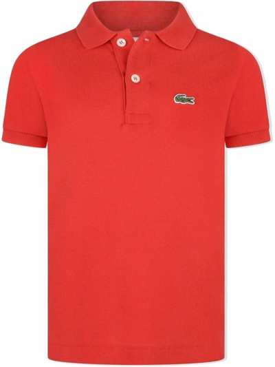 Lacoste Embroidered Logo Cotton Polo Shirt In Rosso