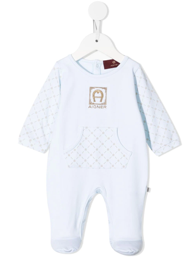 Aigner Logo-embroidered Cotton Babygrow In Blue