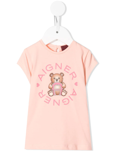 Aigner Babies' Teddy-print Cotton T-shirt In Pink