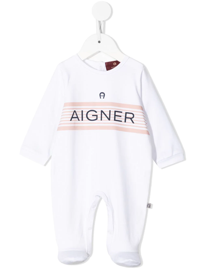 Aigner Logo-stripe Cotton Babygrow In White